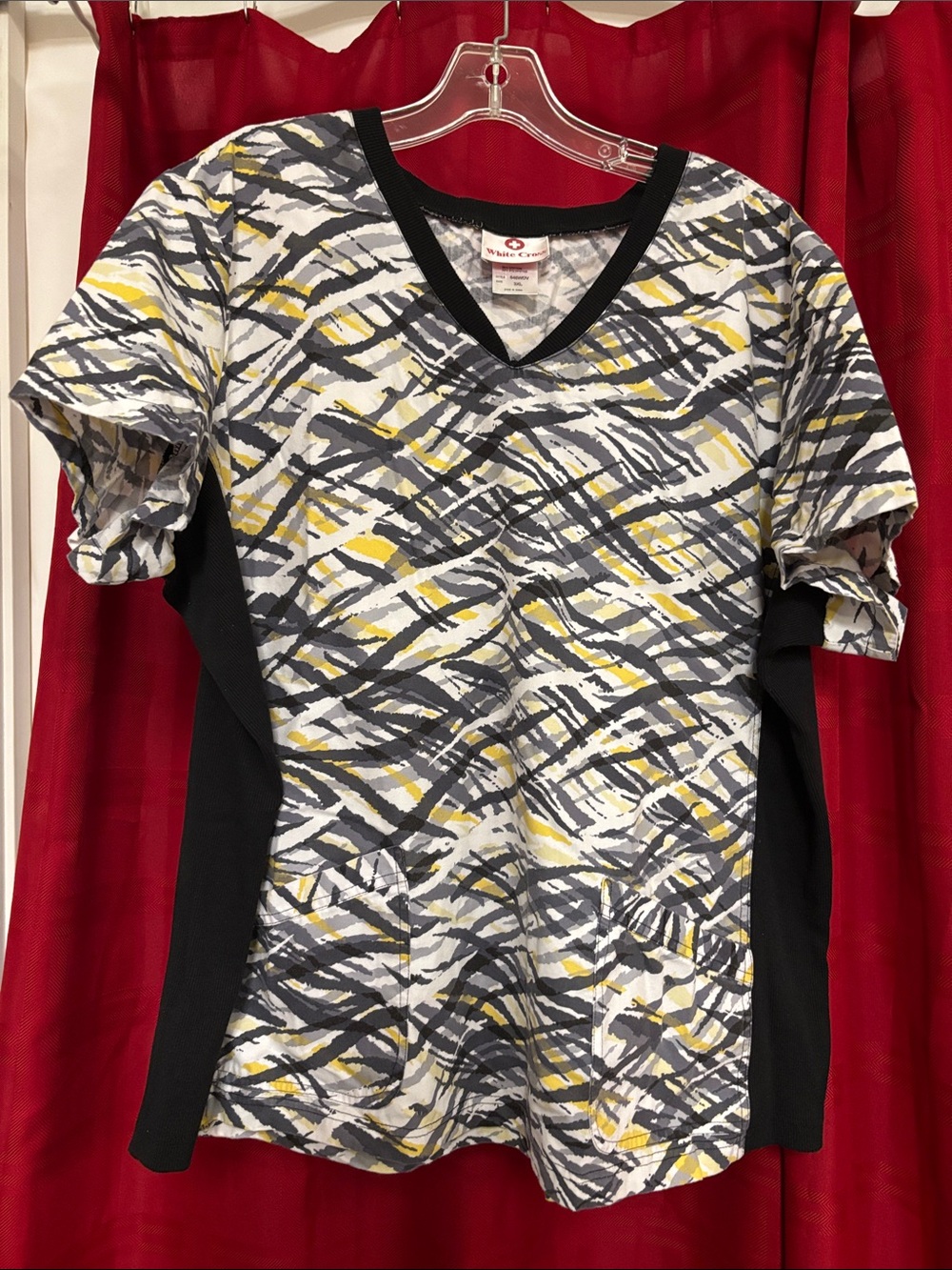 White Cross Red & Black Logo Scrub Top Collar Detail